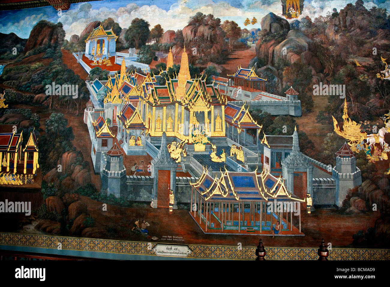 Wandbild im Grand Palace Bangkok Thailand Stockfoto