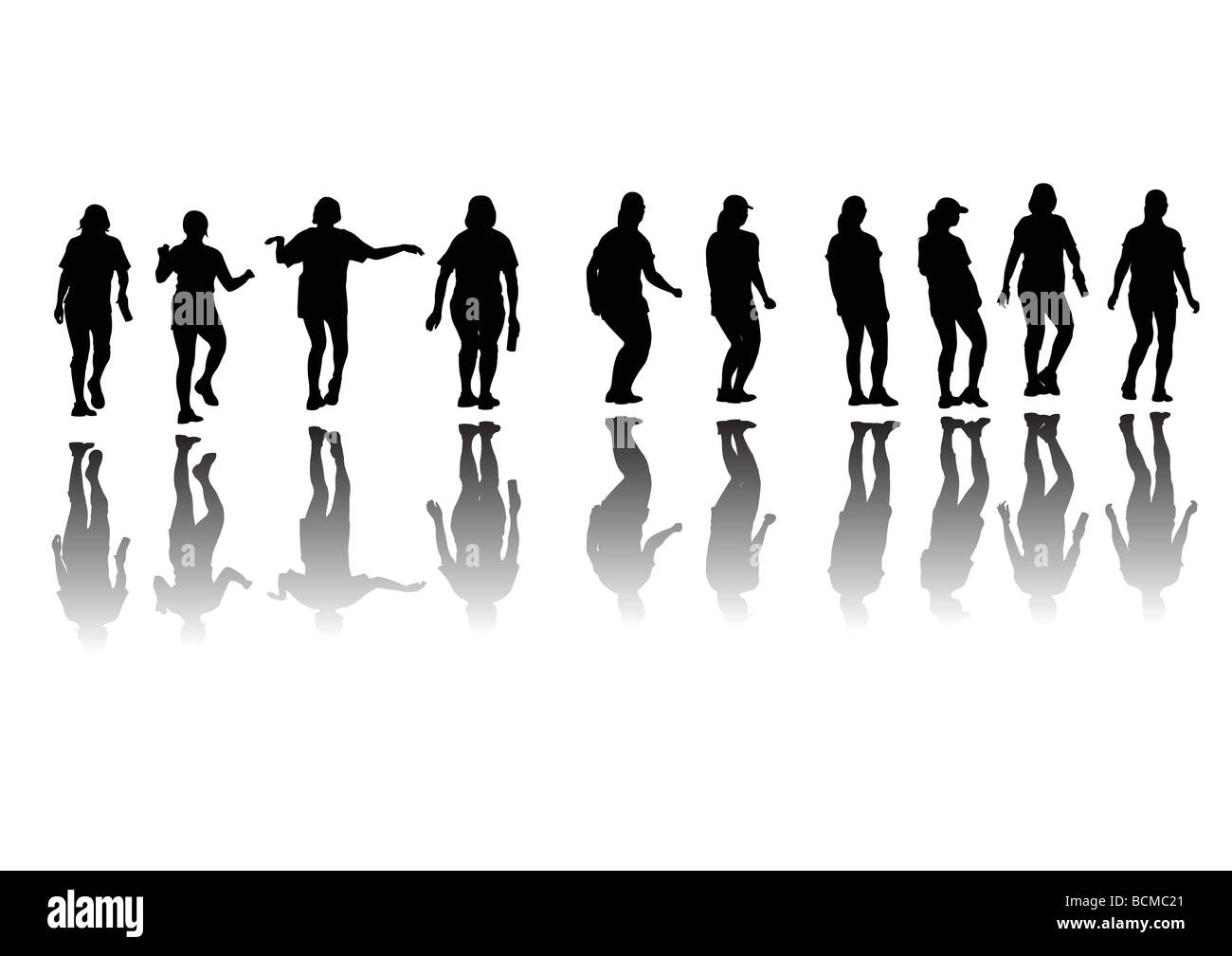 Untauglich Frauengruppe in der Silhouette, die Aerobic-Übungen Stockfoto