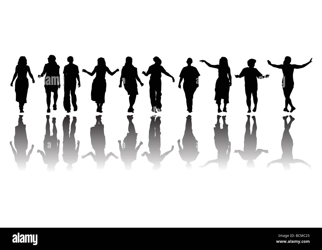 Untauglich Frauengruppe in der Silhouette, die Aerobic-Übungen Stockfoto