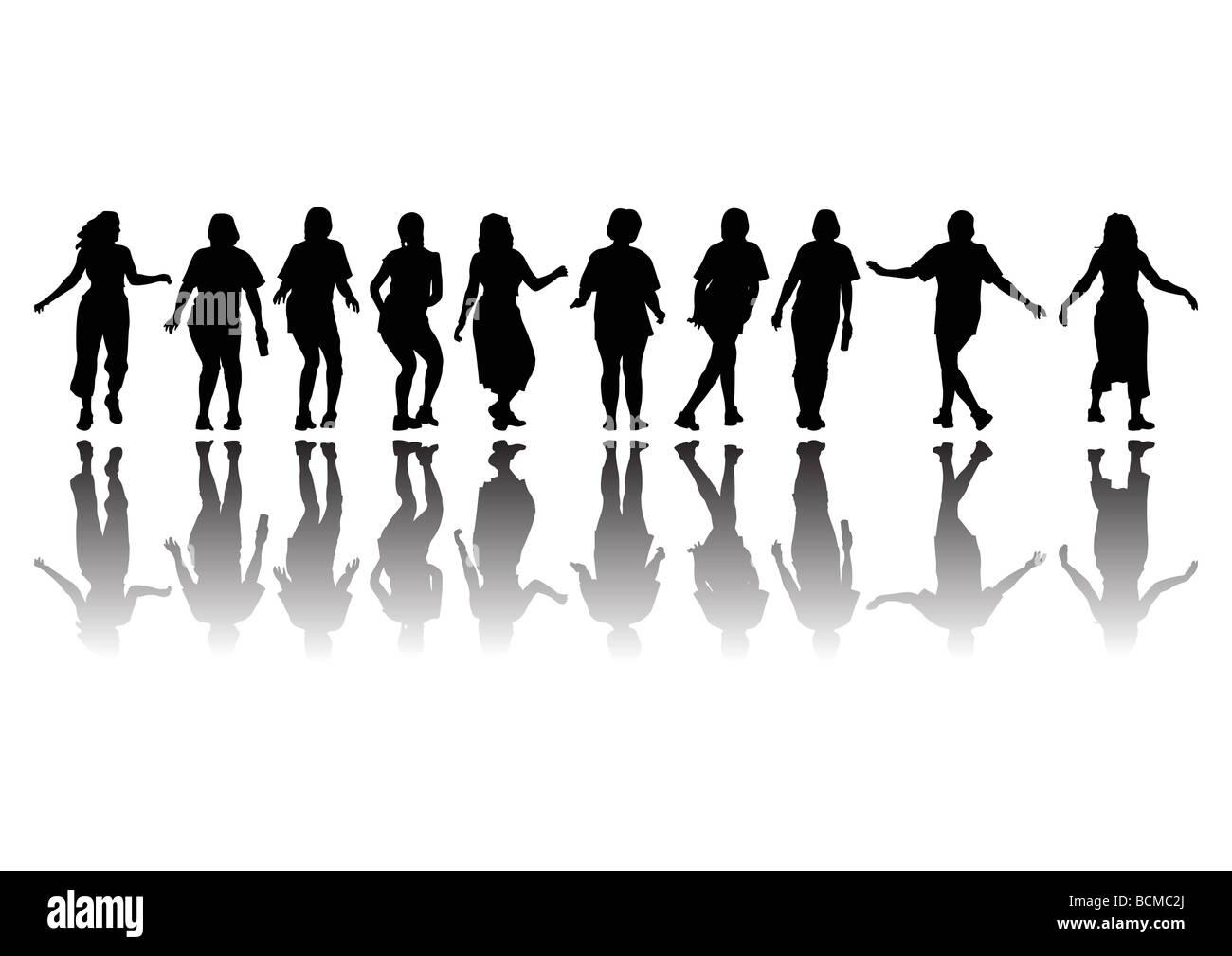 Untauglich Frauengruppe in der Silhouette, die Aerobic-Übungen Stockfoto