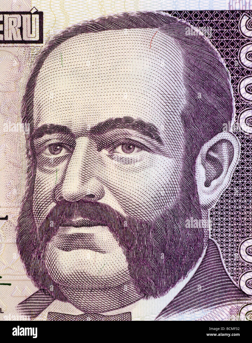 Admiral Miguel Grau auf 5000 Indis 1988 Banknote aus Peru Stockfoto