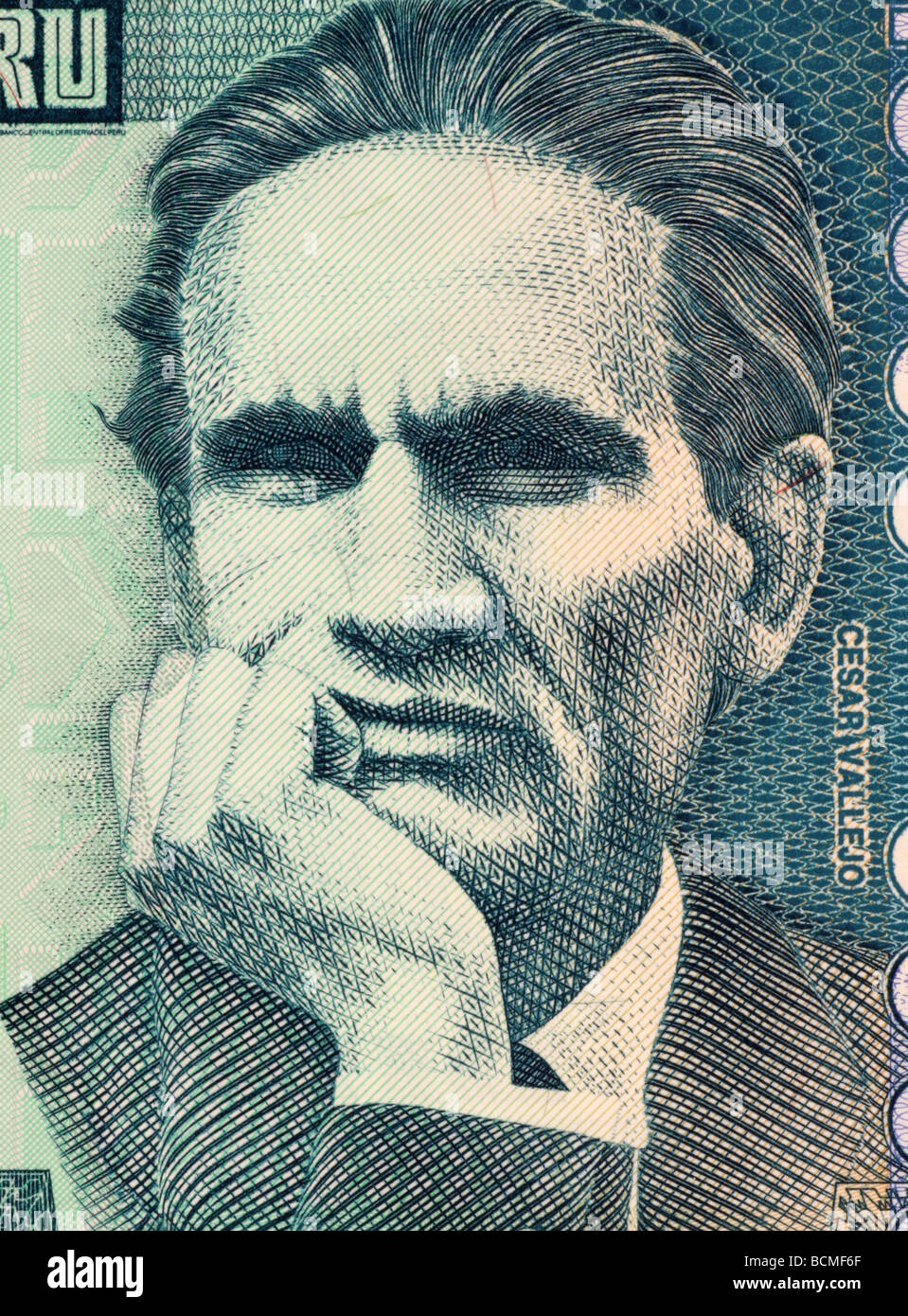 Cesar Vallejo auf 10000 Indis 1988 Banknote aus Peru Stockfoto