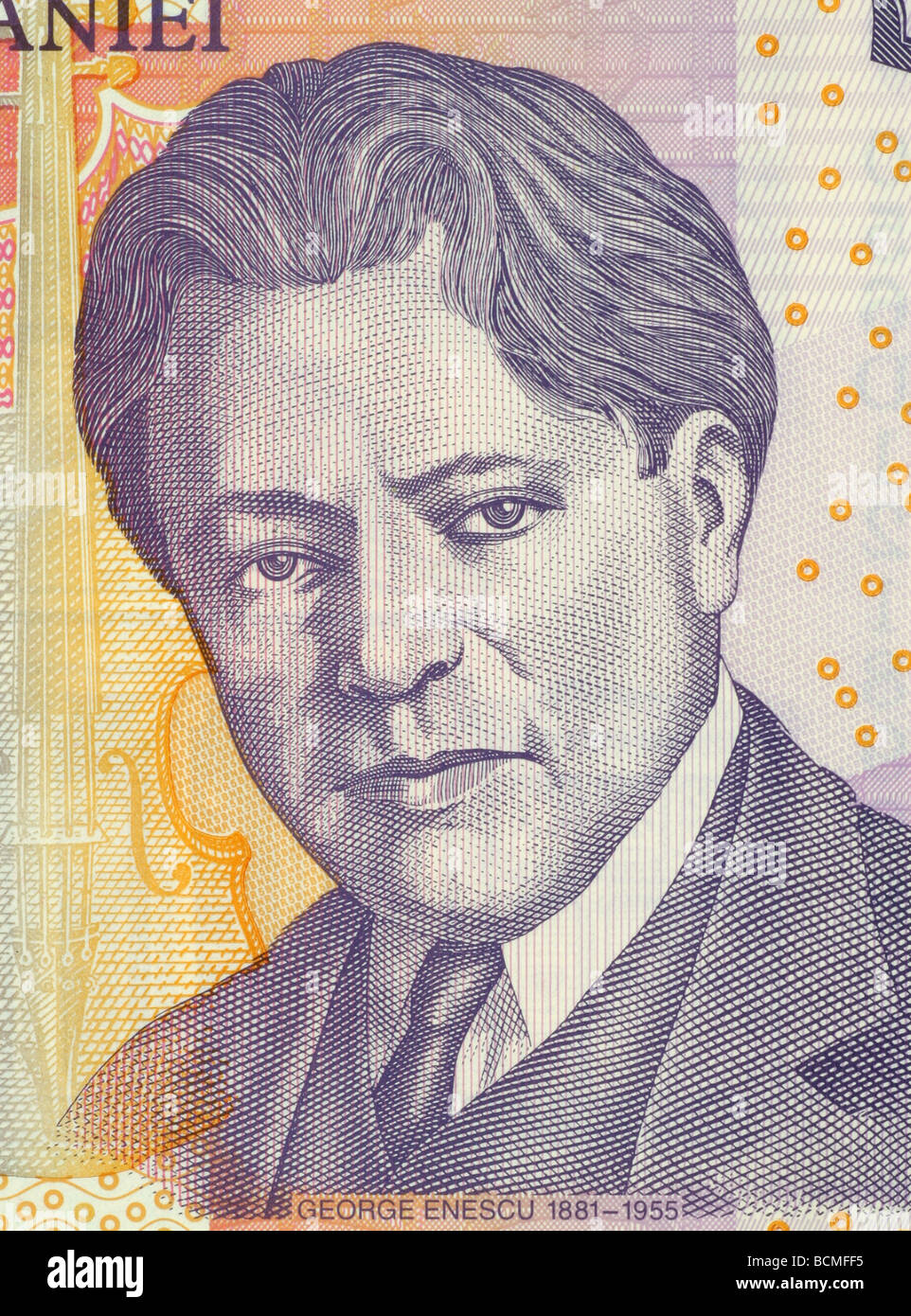 George Enescu auf 5 Leu 2005 Banknote aus Rumänien Stockfoto