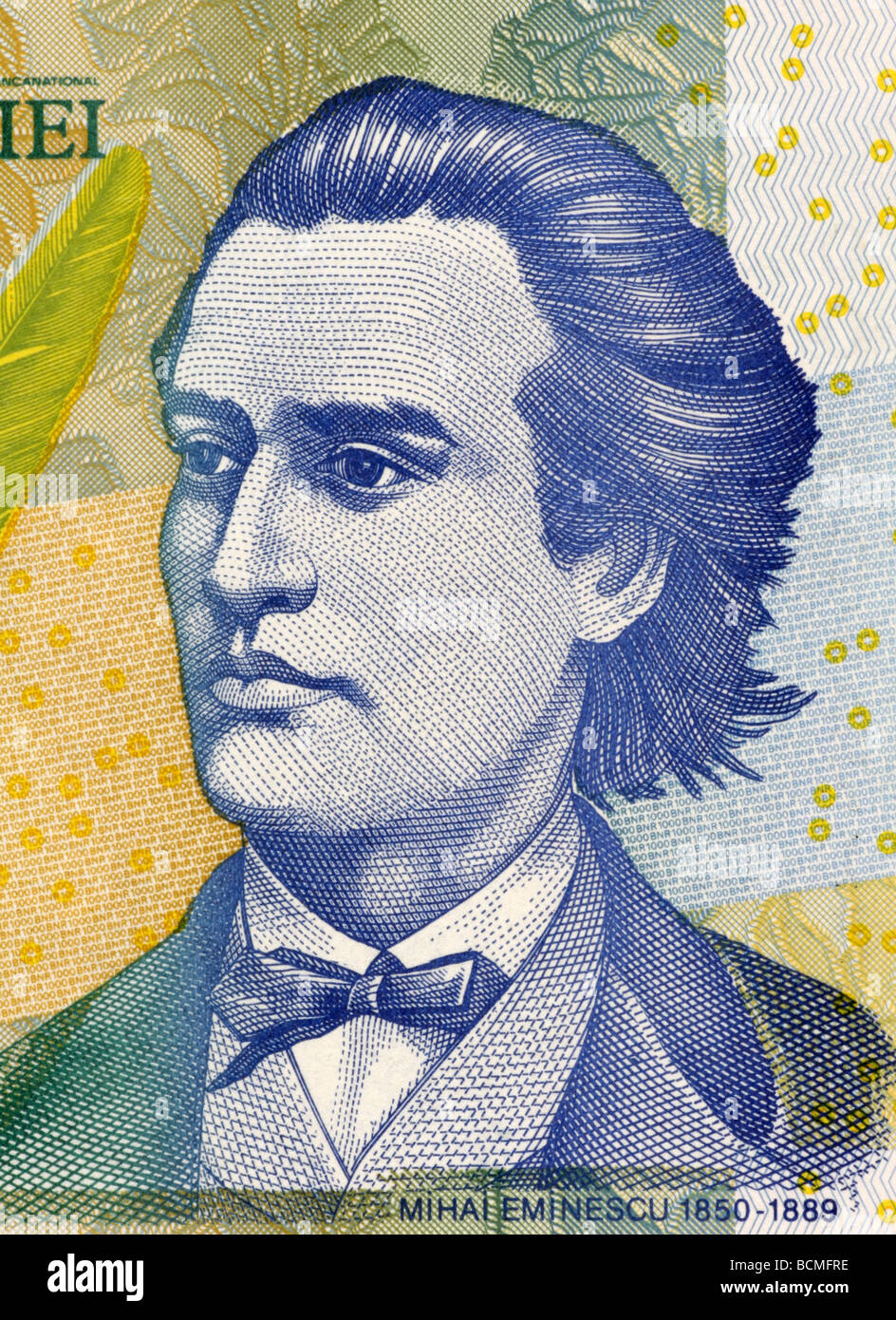 Mihai Eminescu auf 1000 Lei 1998 Banknote aus Rumänien Stockfoto