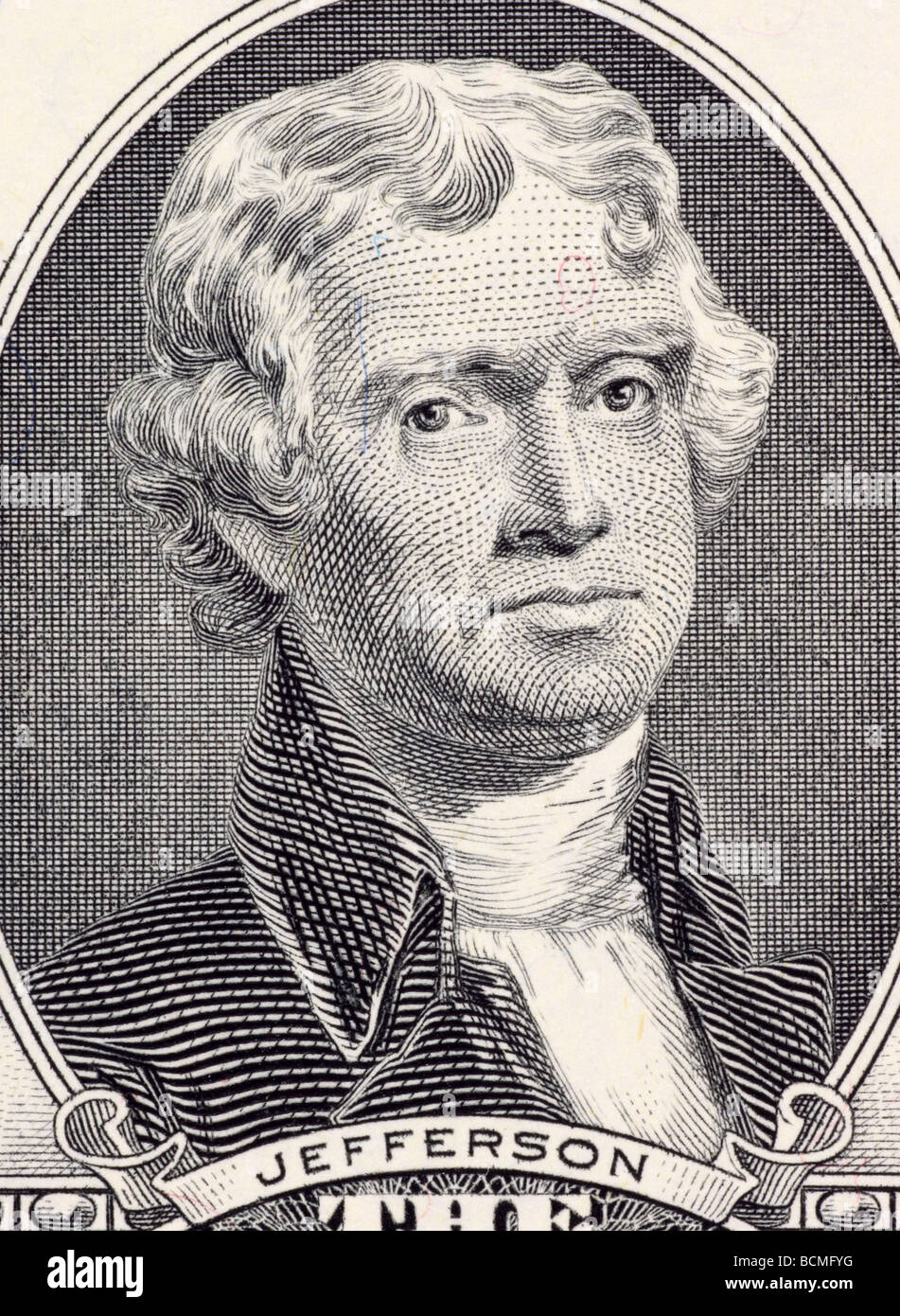 Thomas Jefferson auf 2 Dollar 2003 Banknote aus USA Stockfoto