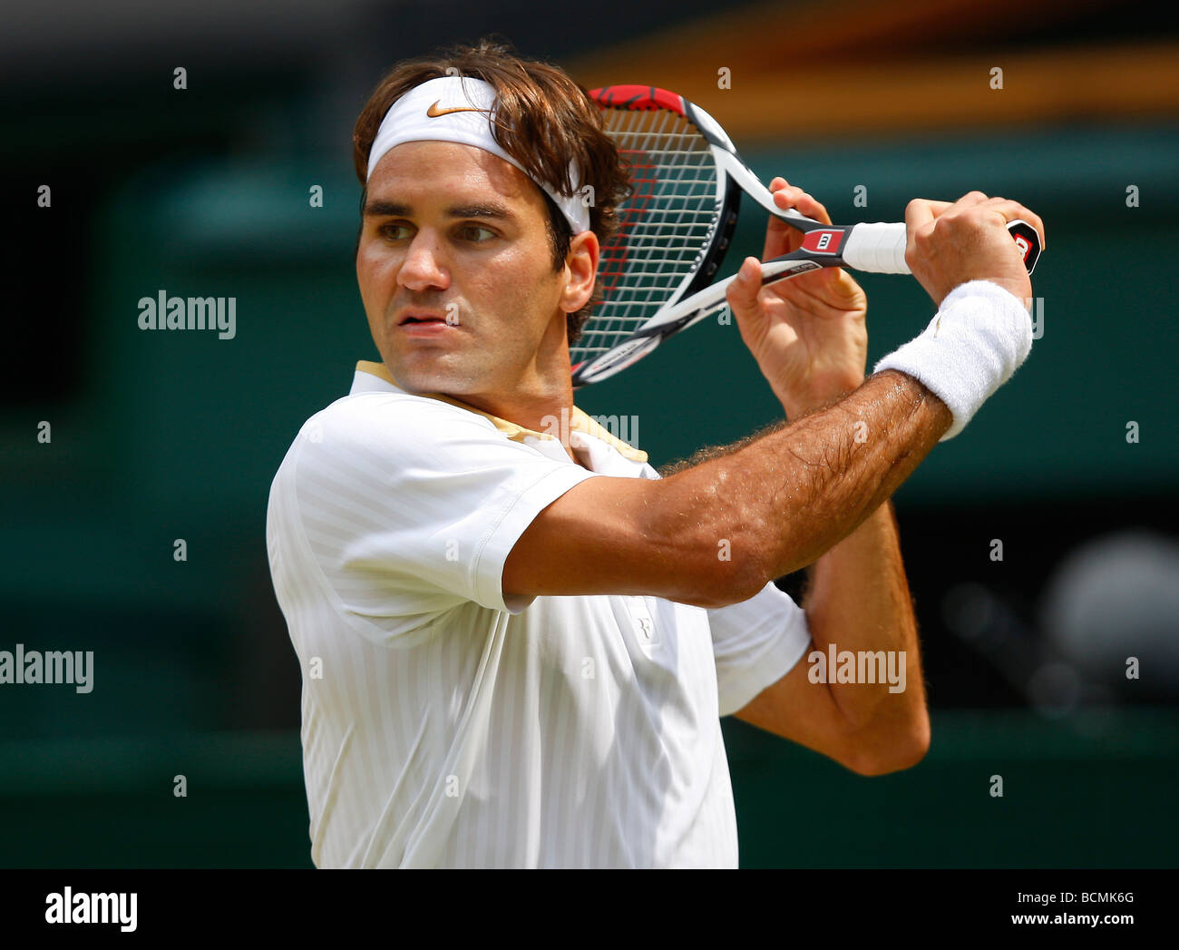 Wimbledon Championships 2009, Roger Federer SUI in Aktion Stockfoto