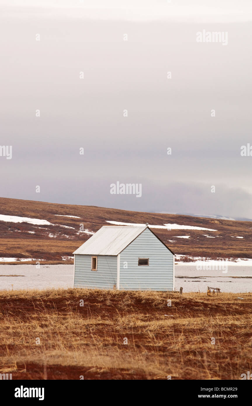 EINE FISCHEREI-HÜTTE ENTLANG DER SICHERHEIT SOUND Stockfoto