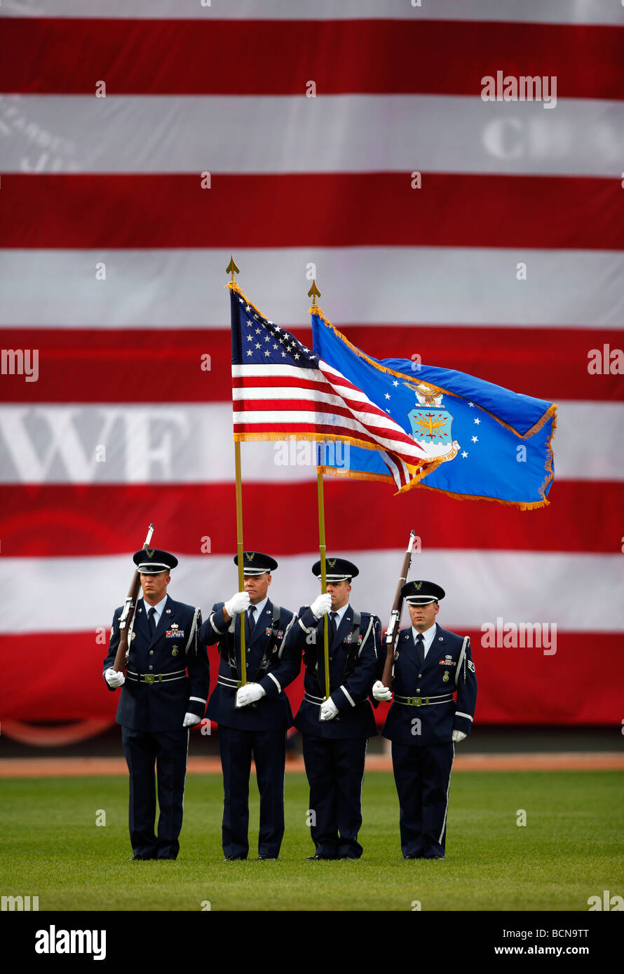 US Air Force Color Guard, Fenway Park in Boston, Massachusetts Stockfoto