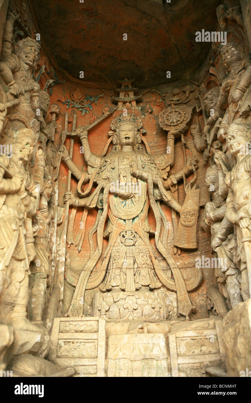 Exquisite Schnitzerei von Avalokttesvara, North Hill Grotte, Grotte Dazu, Chongqing, China Stockfoto