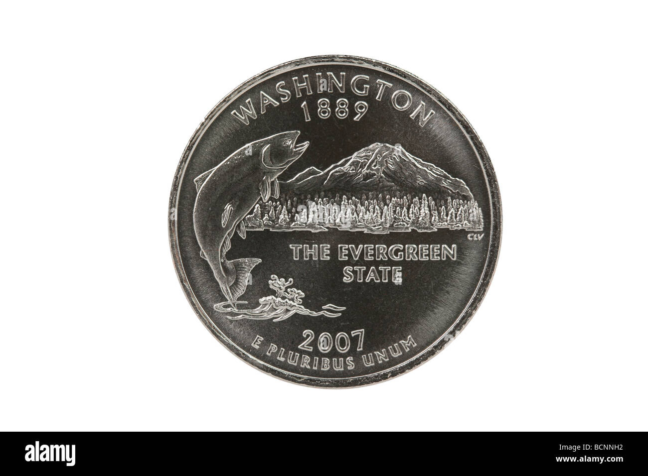 Washington State Quarter-Münze mit Beschneidungspfad. Stockfoto