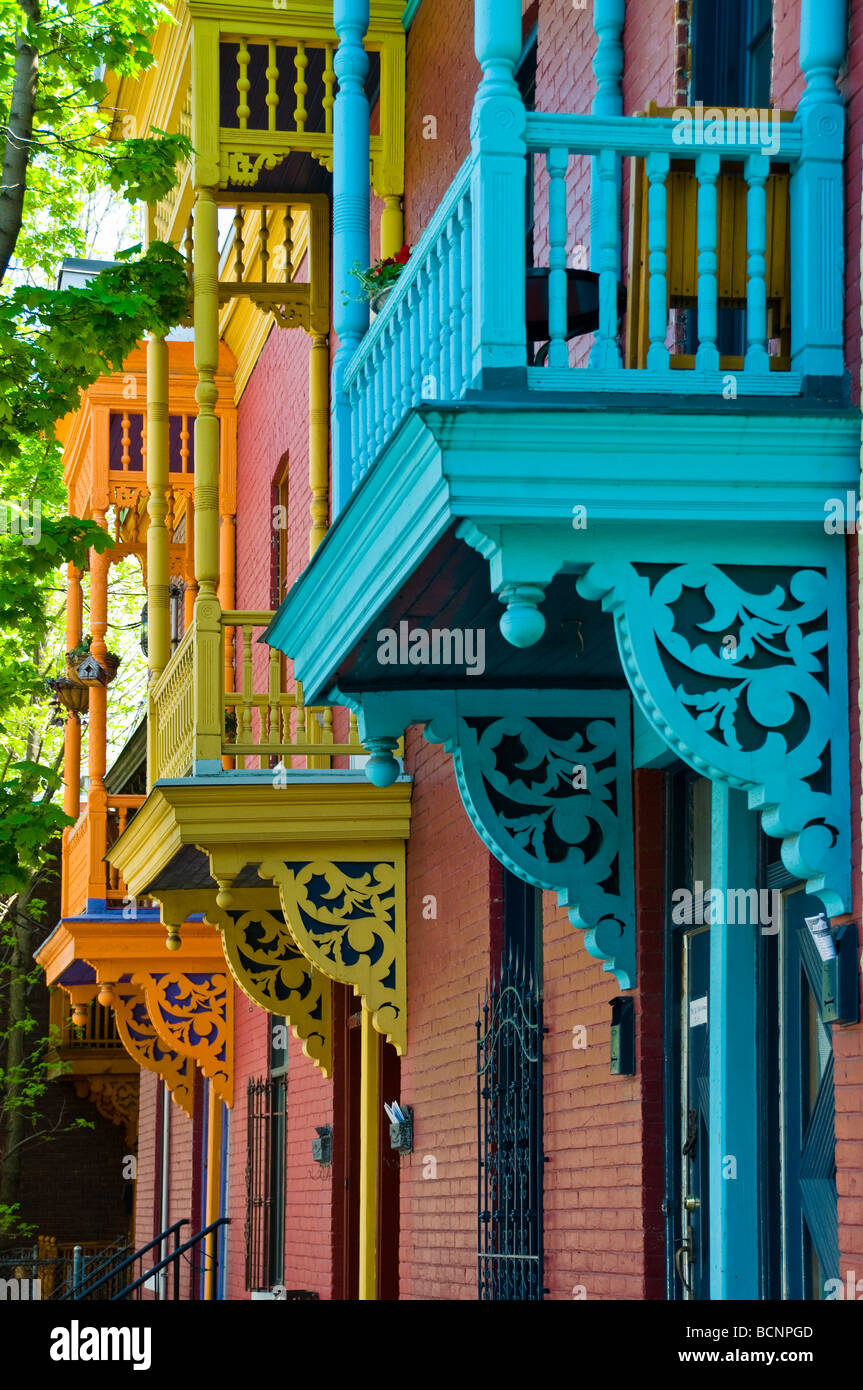 Typische Häuserzeile in Plateau Mont-Royal Montreal Quebec Kanada Stockfoto