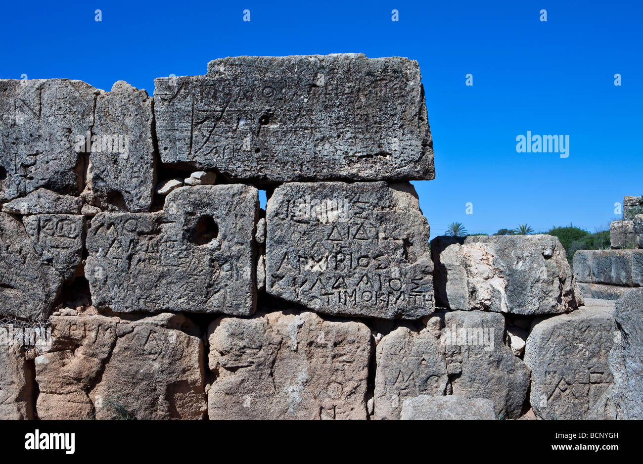 Libyen Ortsbild Archaeologica des hellenischen Tocra graffiti Stockfoto