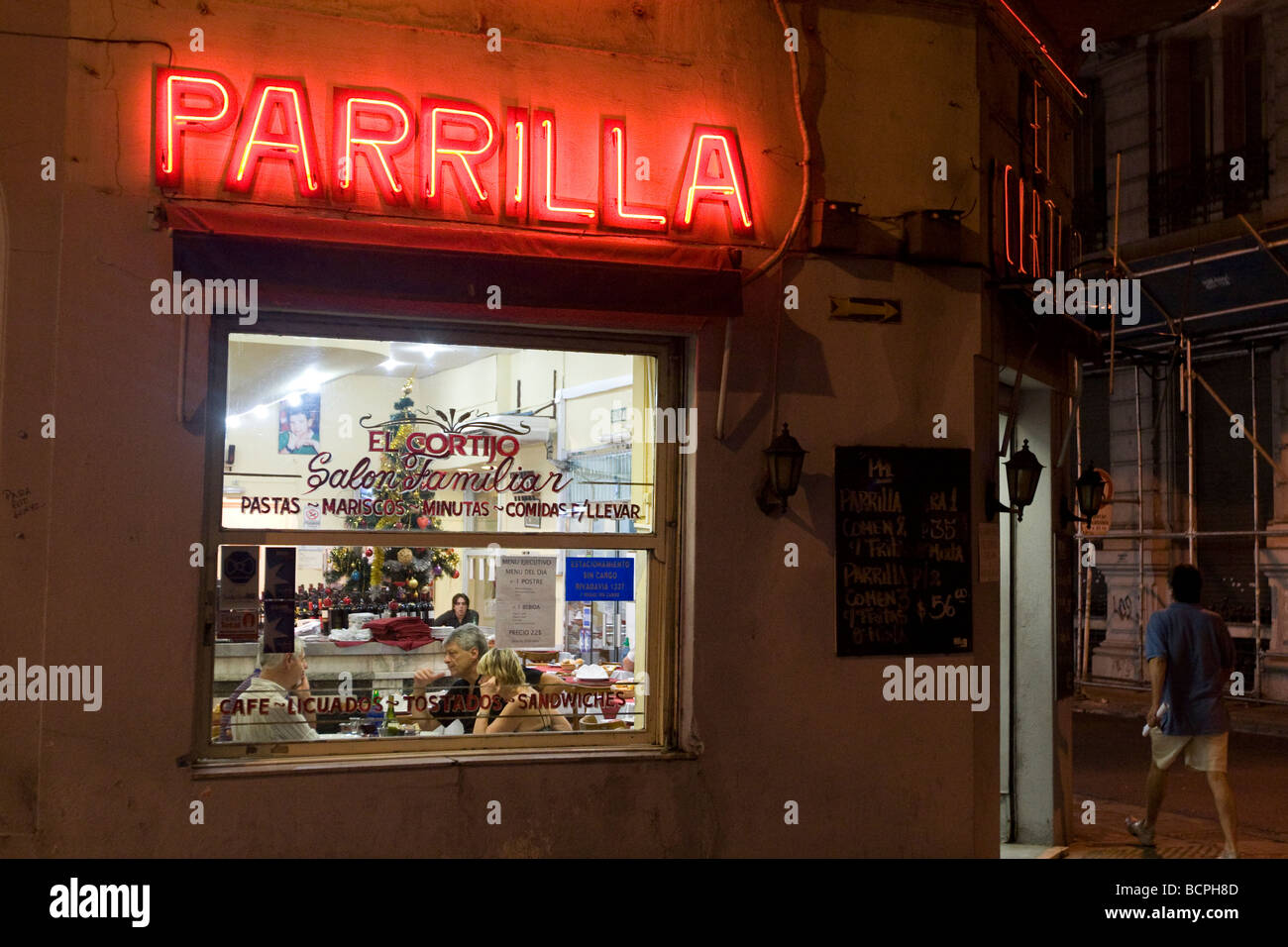 Südamerika Argentinien Buenos Aires Hauptstadt Essen Parilla Restaurant Neon Light Night Dinner Recoleta Stockfoto