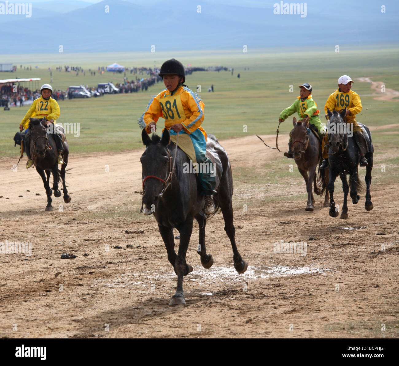 Pferderennen am Naadam-fest, Ulaanbaatar, Mongolei Stockfoto