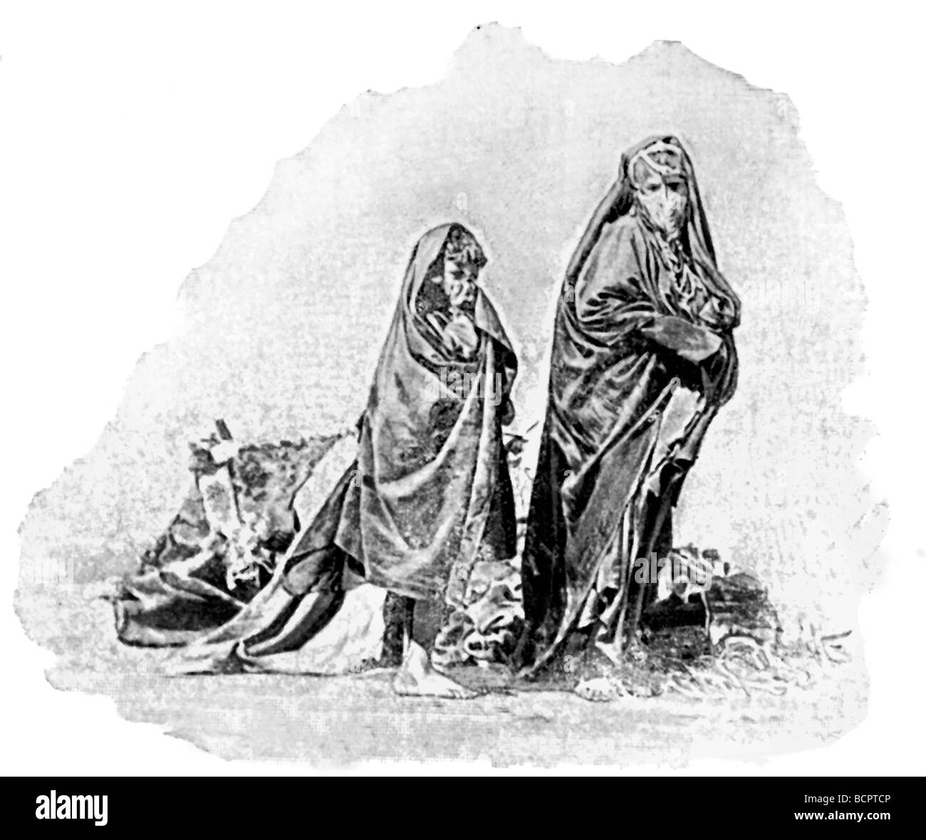 Saudi Arabien-Illustration von Beduinenfrauen schwarz & weiß Stockfoto