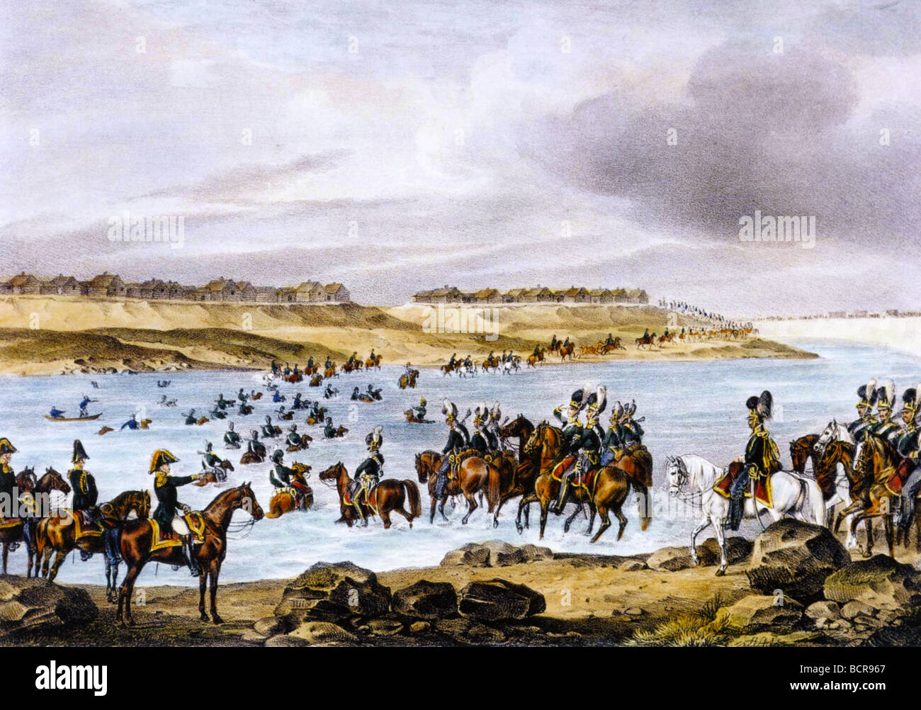 NAPOLEON bayerische Kavallerie Überquerung des Dwina-Flusses in der Nähe von Bezenkovitschi am 24. Juli 1812 während der Invasion Russlands. Stockfoto