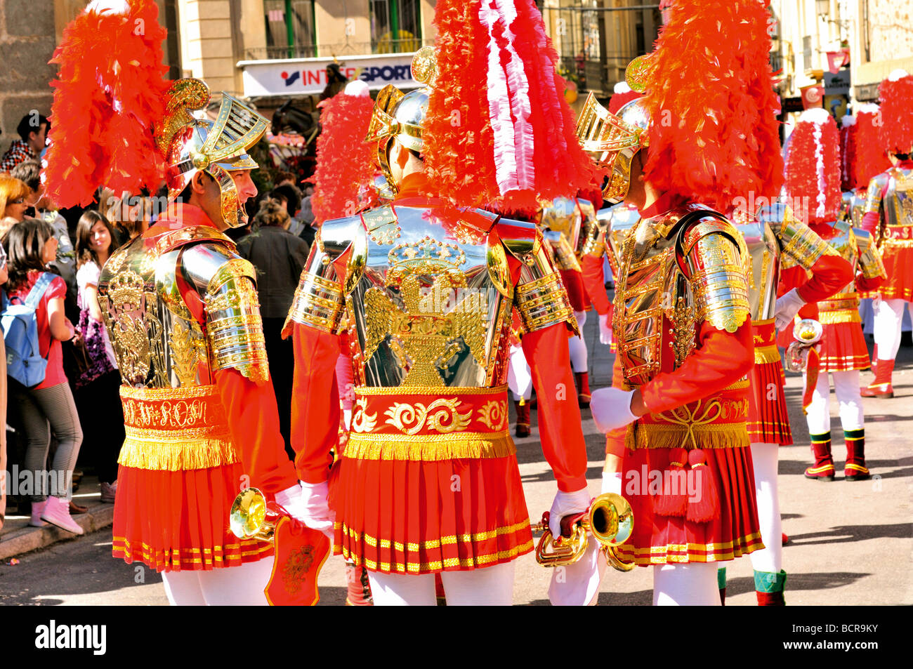 Spanien, Extremadura: Roman Legion Vorbereitung Parade an der Plaza Mayor in Cáceres Stockfoto