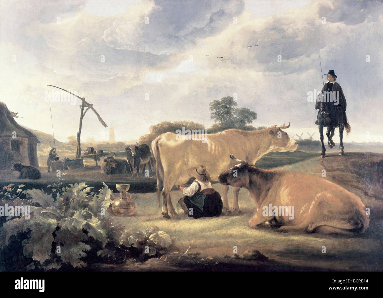 Landschaft mit Vieh und Milchmädchen von Aelbert Cuyp, 1620-1691 Stockfoto