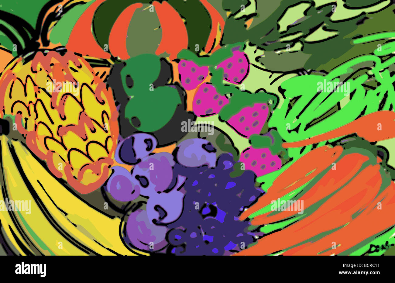 Aquarell von Früchten & Gemüse, 2007, Diana Ong (b.1940/chinesisch-amerikanischen) Computergrafik Stockfoto
