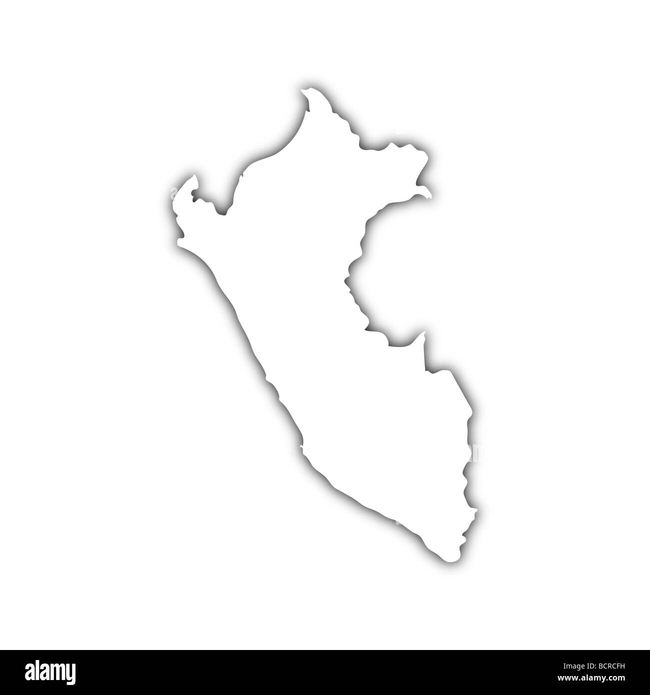 weiße Karte von Peru auf schwarzer Schatten Stockfoto