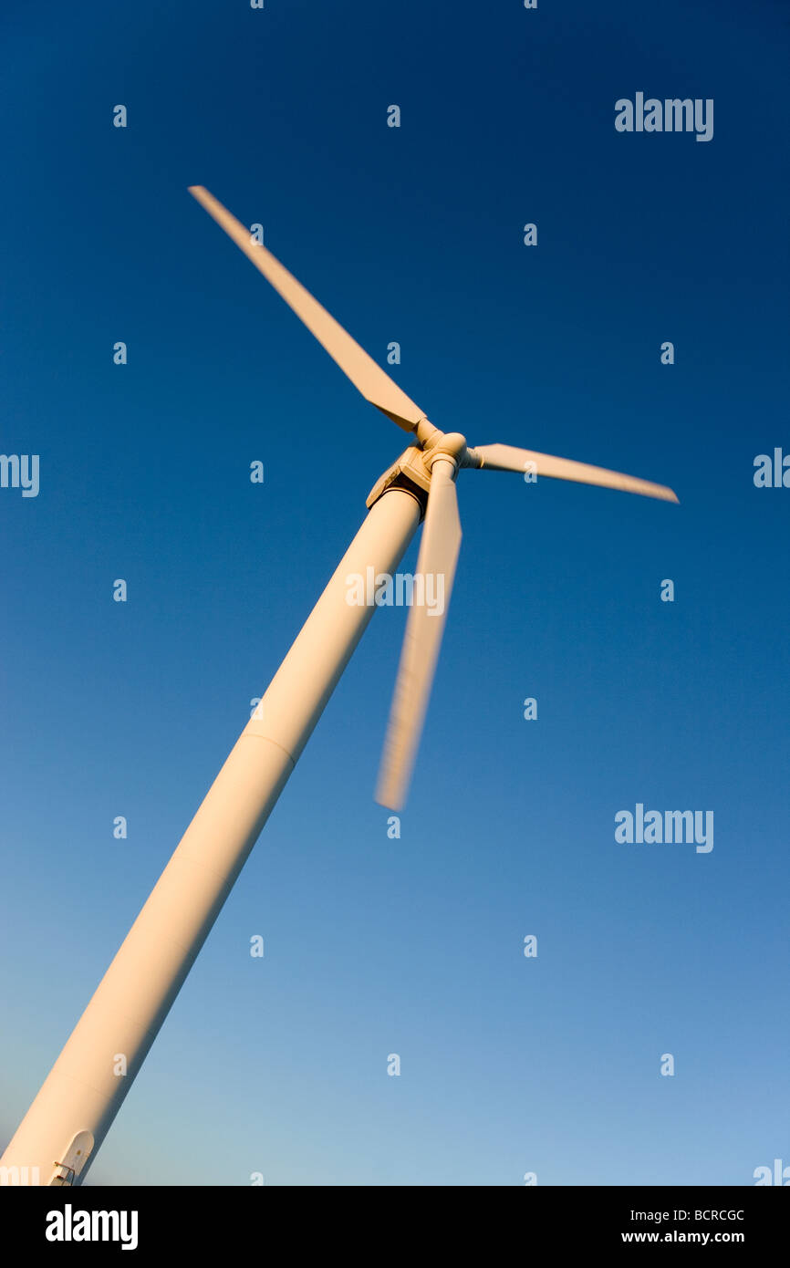 Windkraftanlagen produzieren sauberen Energie in Ovenden Moor in der Nähe von Halifax in West Yorkshire, Großbritannien Stockfoto