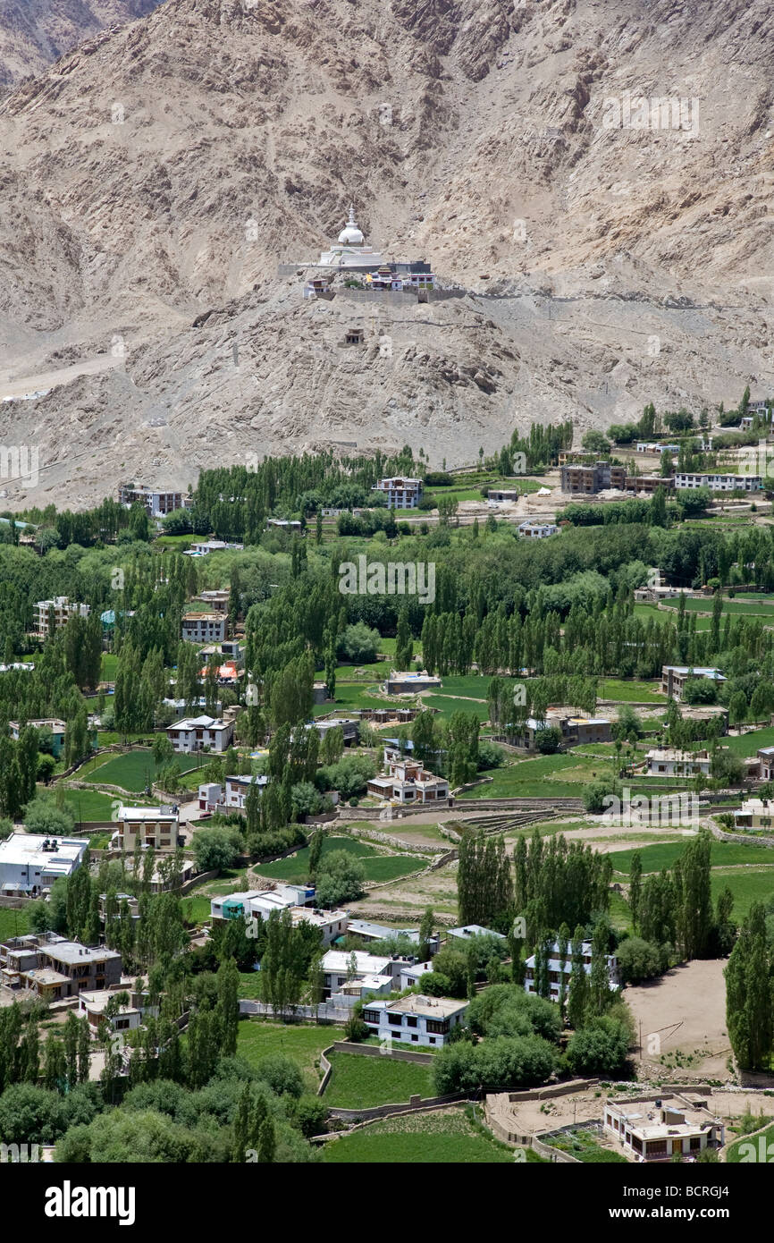 Stadtrand von Leh und Snati Stupa. Ladakh. Indien Stockfoto