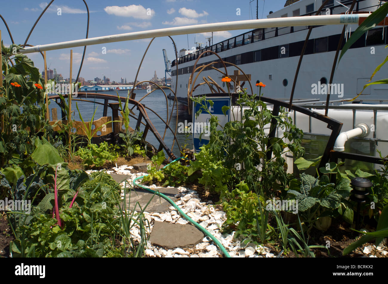 Besucher zum historischen Gouverneur s Island in den Hafen von New York anzeigen der nachhaltigen Waterpod Stockfoto