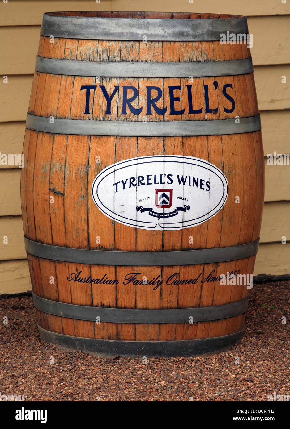 Weinfass in Tyrrells Winery, Hunter Valley, Australien Stockfoto
