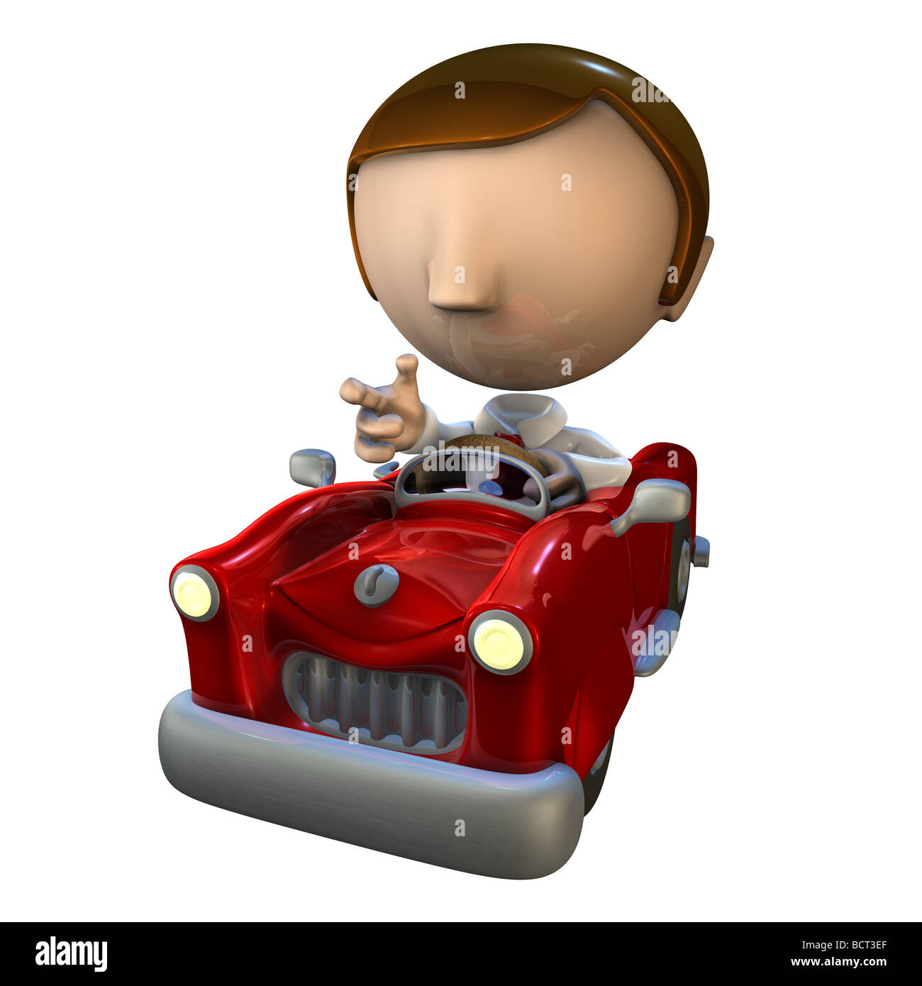 3D Business-Mann-Charakter in einem roten Auto fahren Stockfoto