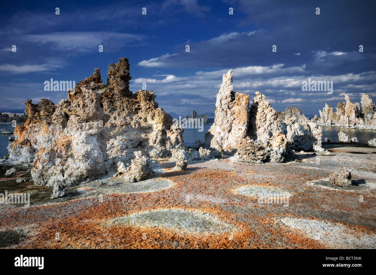 Rote Kreise und Tuffstein Mono Lake Kalifornien Stockfoto