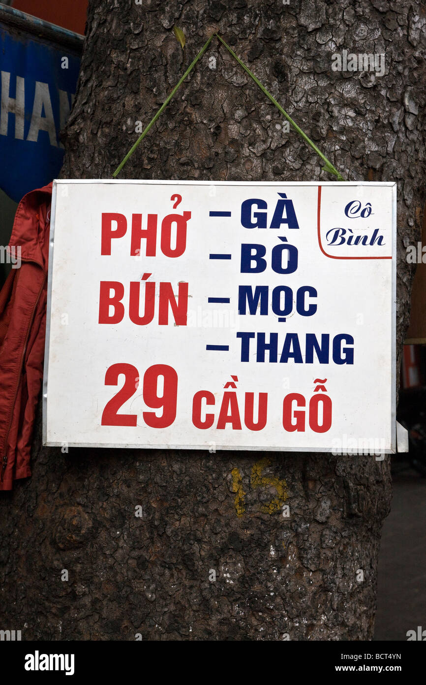 Straße Nudel Stall Zeichen Hanoi Vietnam Stockfoto