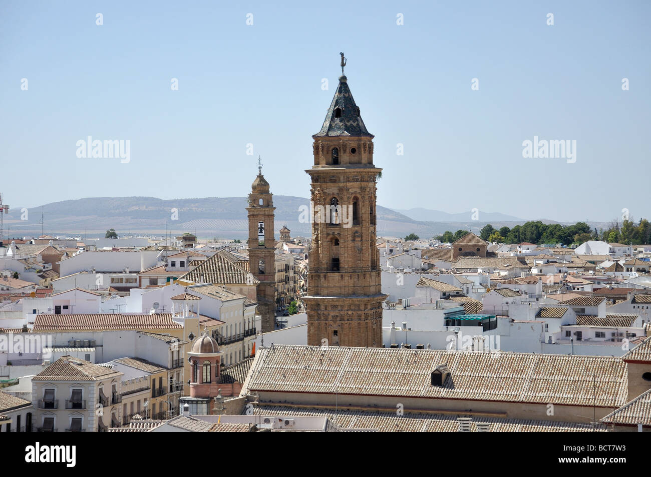 Blick über die Stadt vom Schloss, Antequera, Provinz Malaga, Andalusien, Spanien Stockfoto