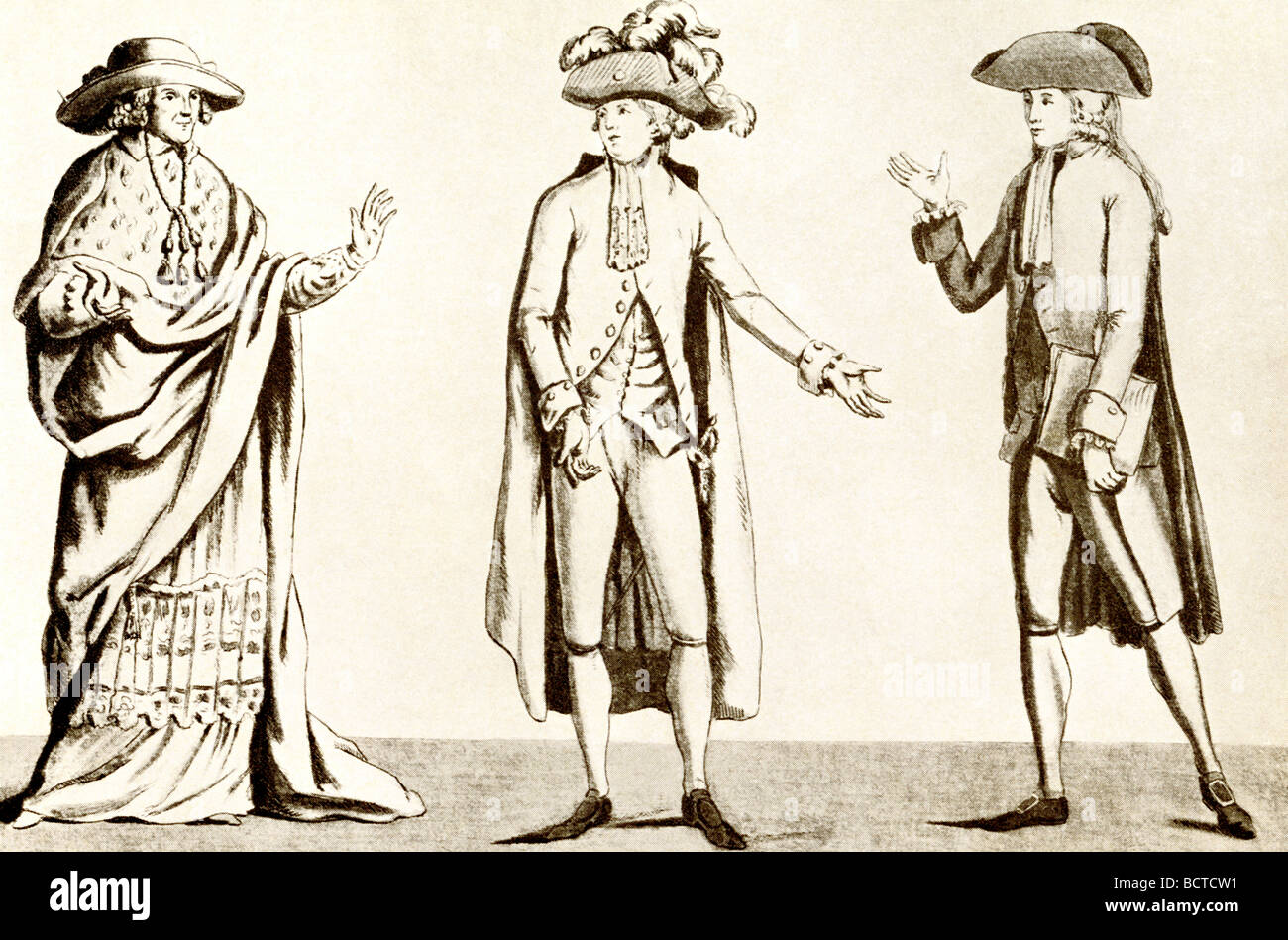 Zeremonielles Kostüm der Drei Orden (Klerus, Adel, Kommons) in der Nationalversammlung während der französischen Revolution (1789-1799). Stockfoto