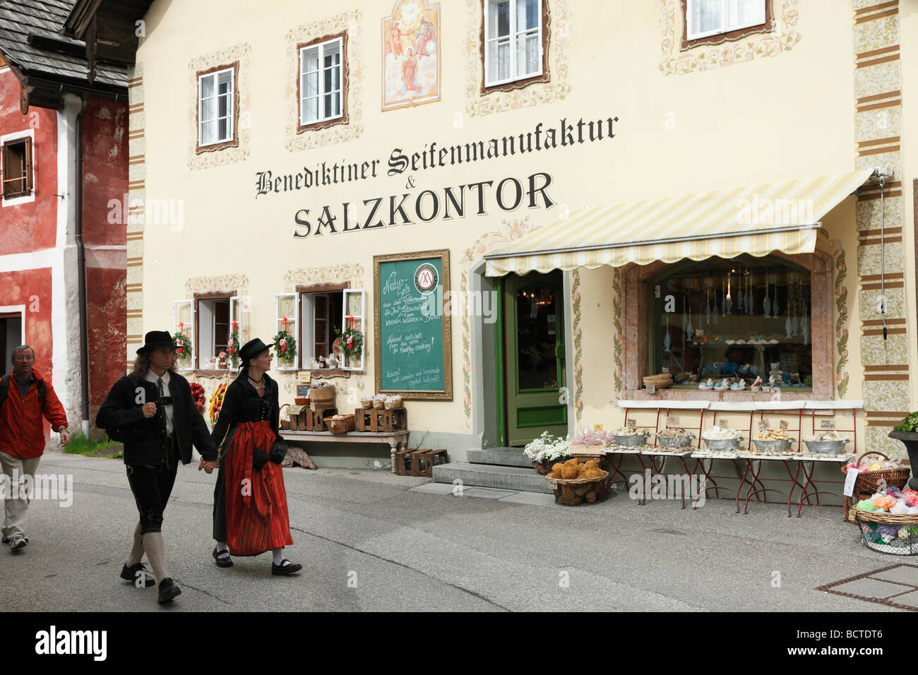 Benediktiner Seifenfabrik und Salz Shop, Hallstatt, Salzkammergut-Region, Oberösterreich, Österreich Stockfoto