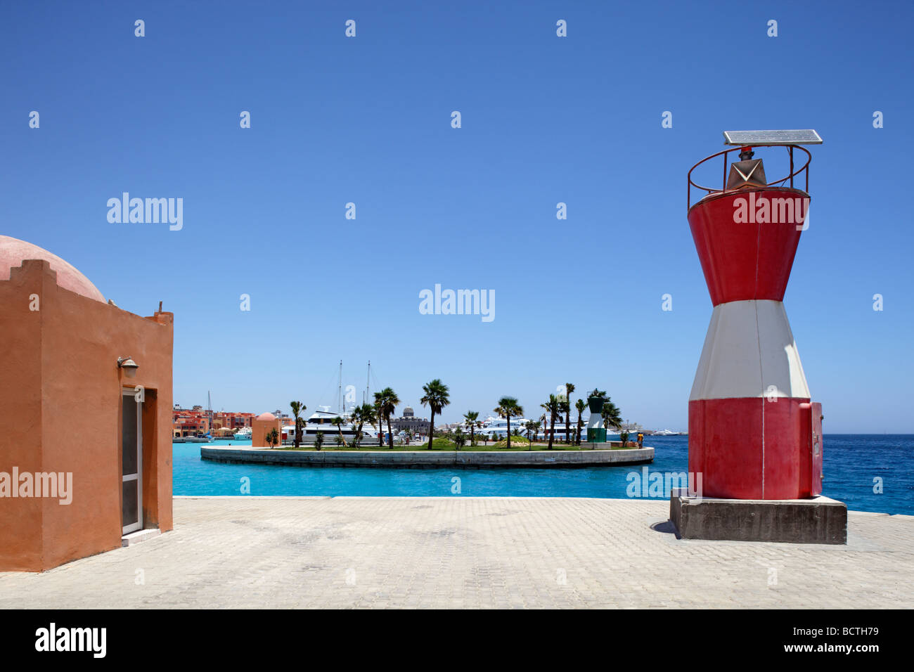 Hafeneinfahrt, Leuchtfeuer, Marina, Hurghada, Ägypten, Rotes Meer, Afrika Stockfoto