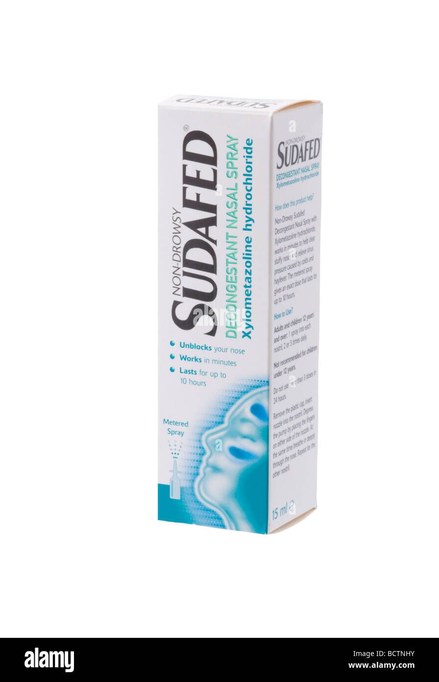 Box von Sudafed abschwellende Nasel spray Stockfoto