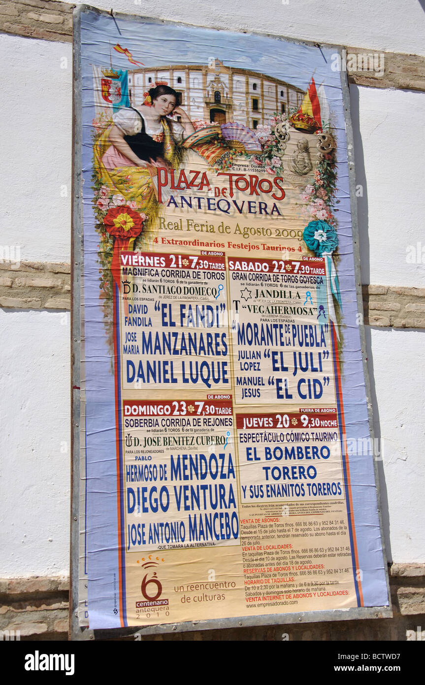 Stierkampf Plakat, Plaza de Toros, Antequera, Provinz Malaga, Andalusien, Spanien Stockfoto