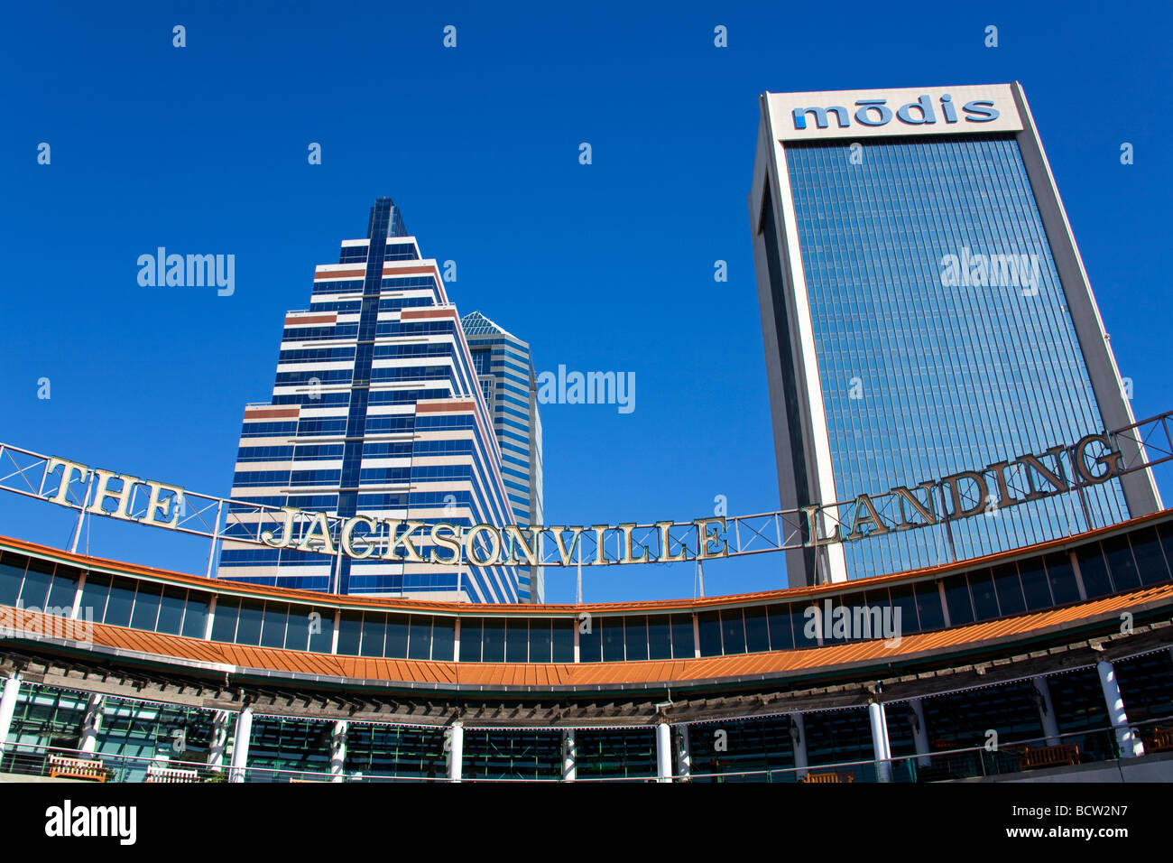 Niedrigen Winkel Ansicht von Gebäuden, Modis Turm, Jacksonville, Duval County, Florida, USA Stockfoto