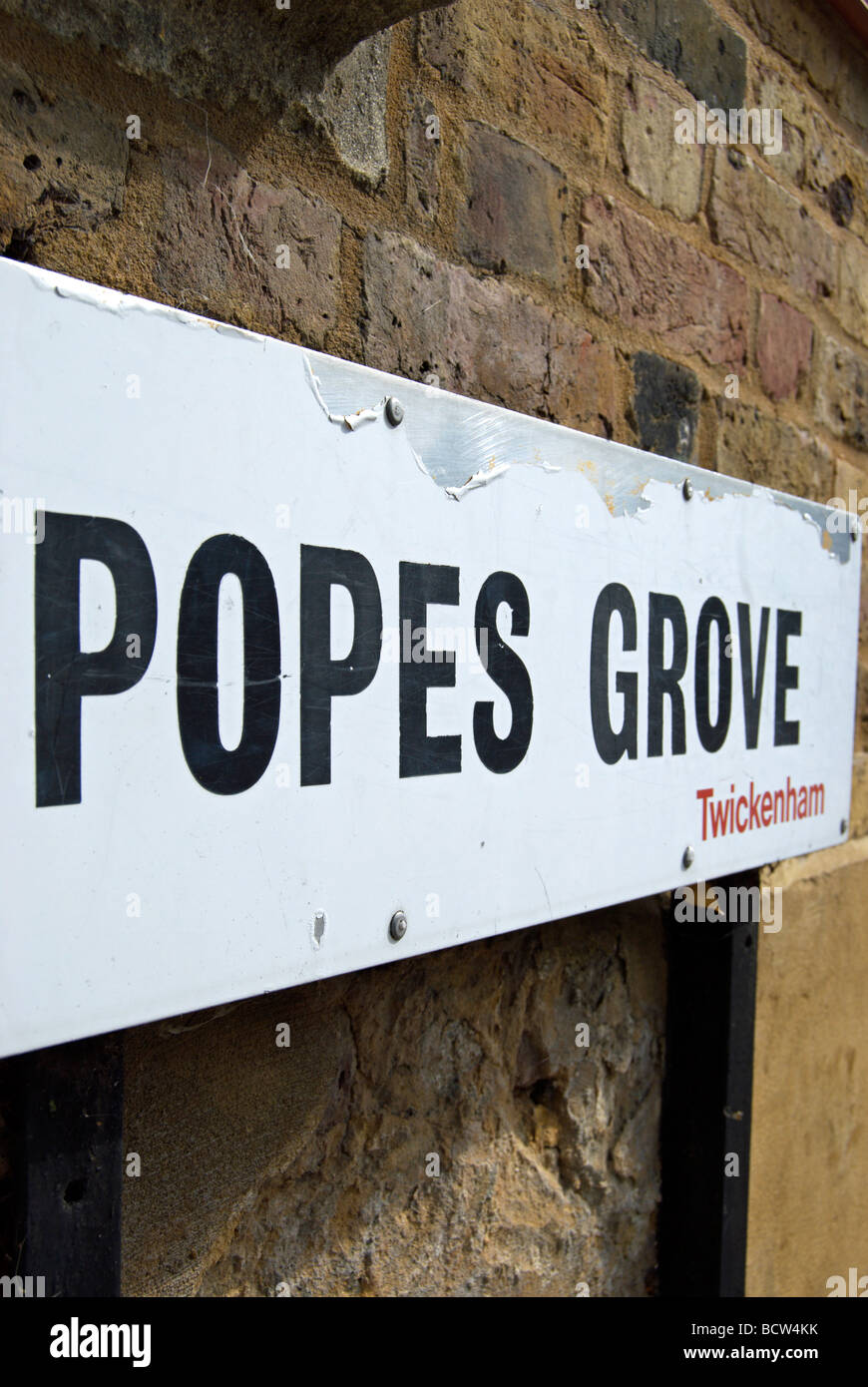 Straßenschild für Päpste Grove, benannt nach dem 18. Jahrhundert Schriftsteller Alexander Papst in Twickenham, Middlesex, england Stockfoto