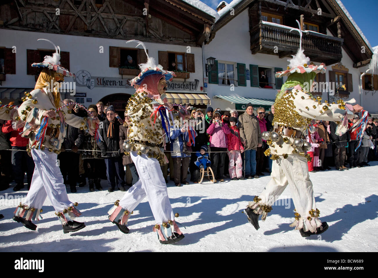 'Schellenruehrer' bell Ringers, Karneval, Mittenwald, Werdenfels, Bayern, Oberbayern Stockfoto