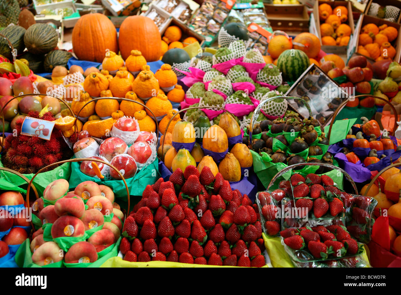 Früchte stall in einem Markt, Sao Paulo, Bundesstaat Sao Paulo, Brasilien Stockfoto