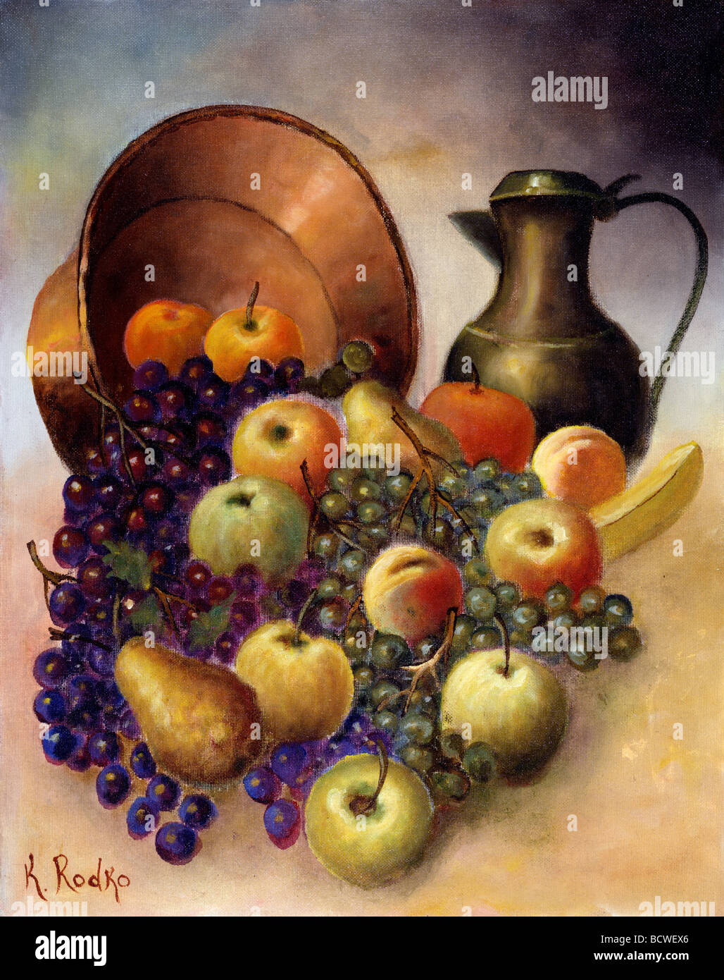 Obst-Stilleben von Konstantin Rodko, Öl auf Leinwand, 1908-1995, USA, Florida, Jacksonville Stockfoto