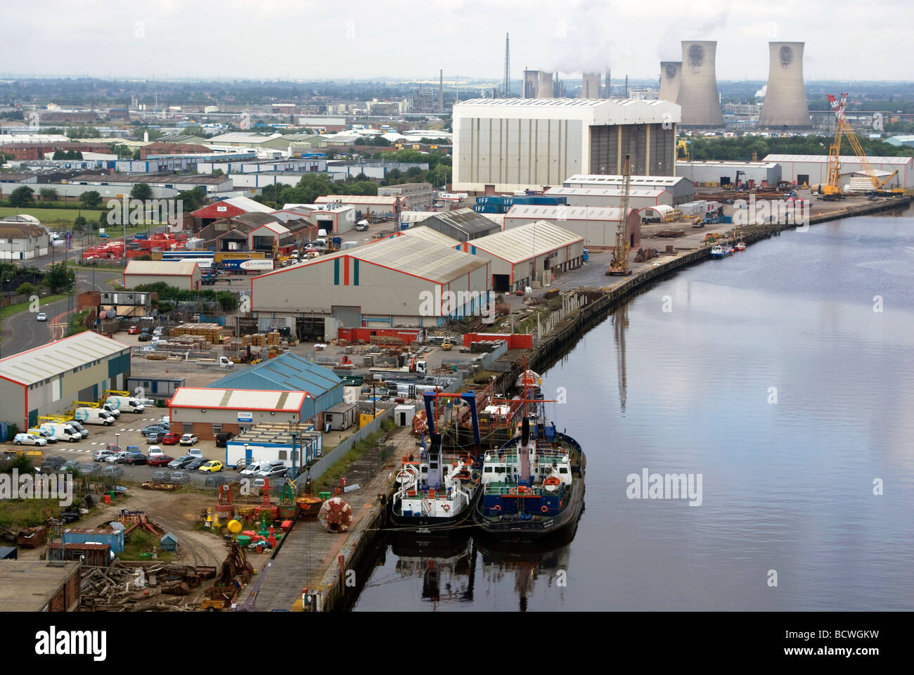 Blick auf den Tees und Middlesbrough, genommen von der Spitze der TheTransporter Brücke Stockfoto
