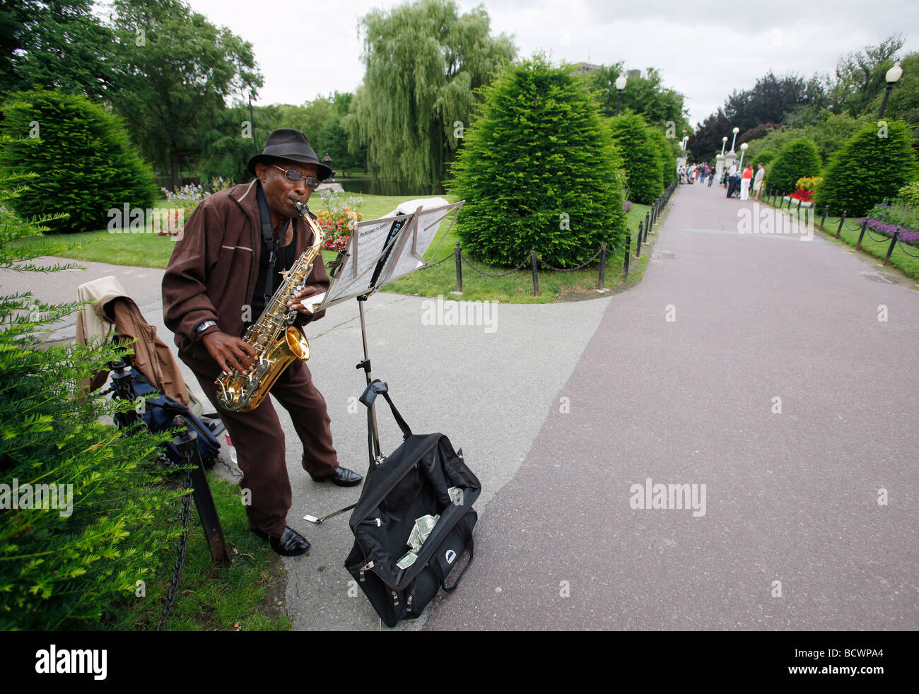 Straßenmusiker, Boston Public Garden Stockfoto