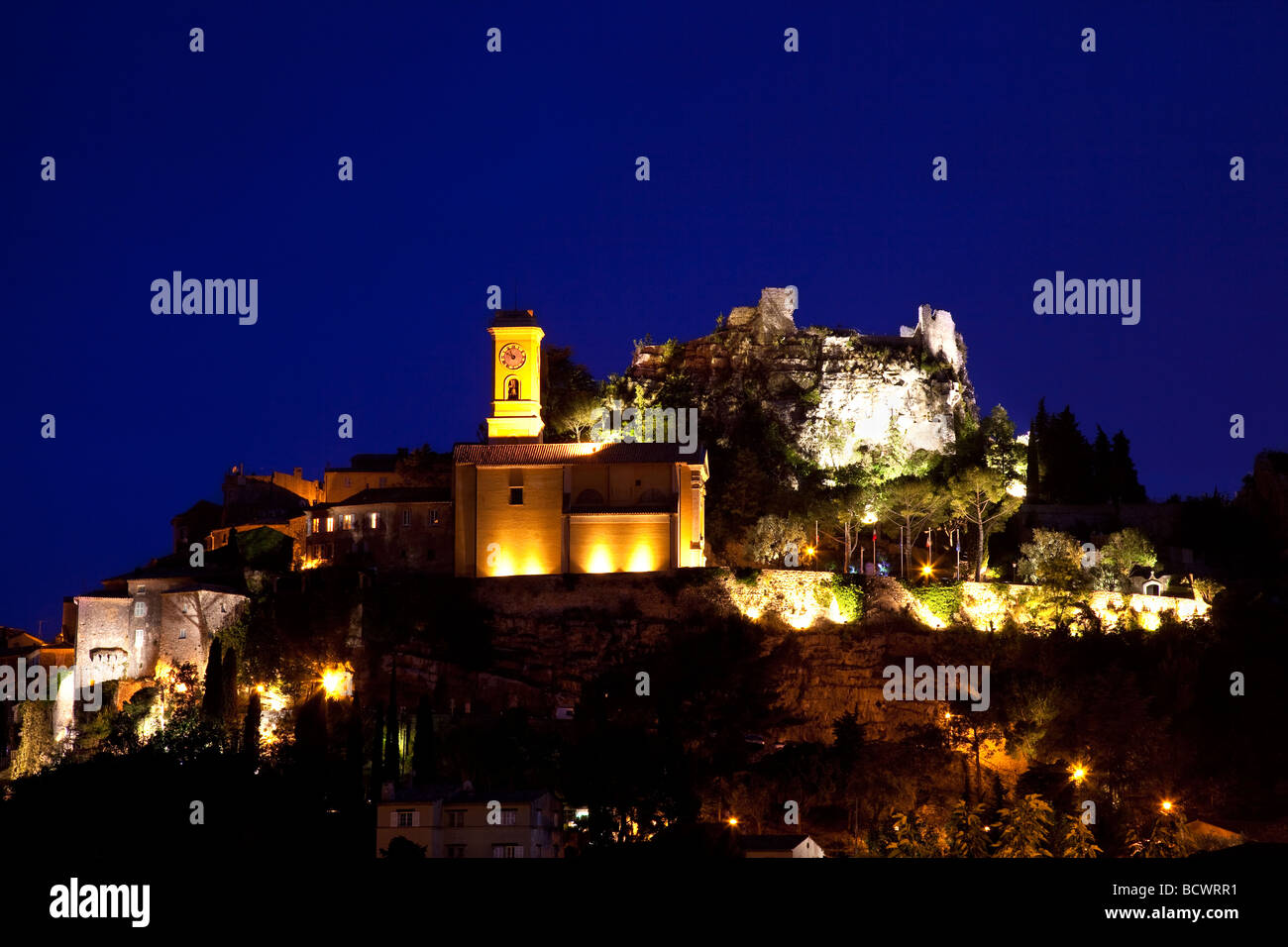Eze in der Nacht, Provence Frankreich Stockfoto