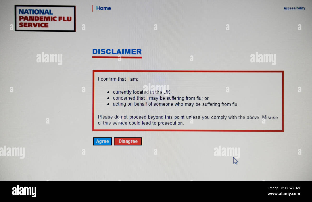 Nationalen pandemische Grippe-Line-Service-Website von der NHS-Abteilung der Gesundheit Online Assesment für Symptome der Schweinegrippe H1N1 Stockfoto Nationalen pandemische Grippe-Line-Service-Website von der NHS-Abteilung der Gesundheit Online Assesment für Symptome der Schweinegrippe H1N1 Stockfoto