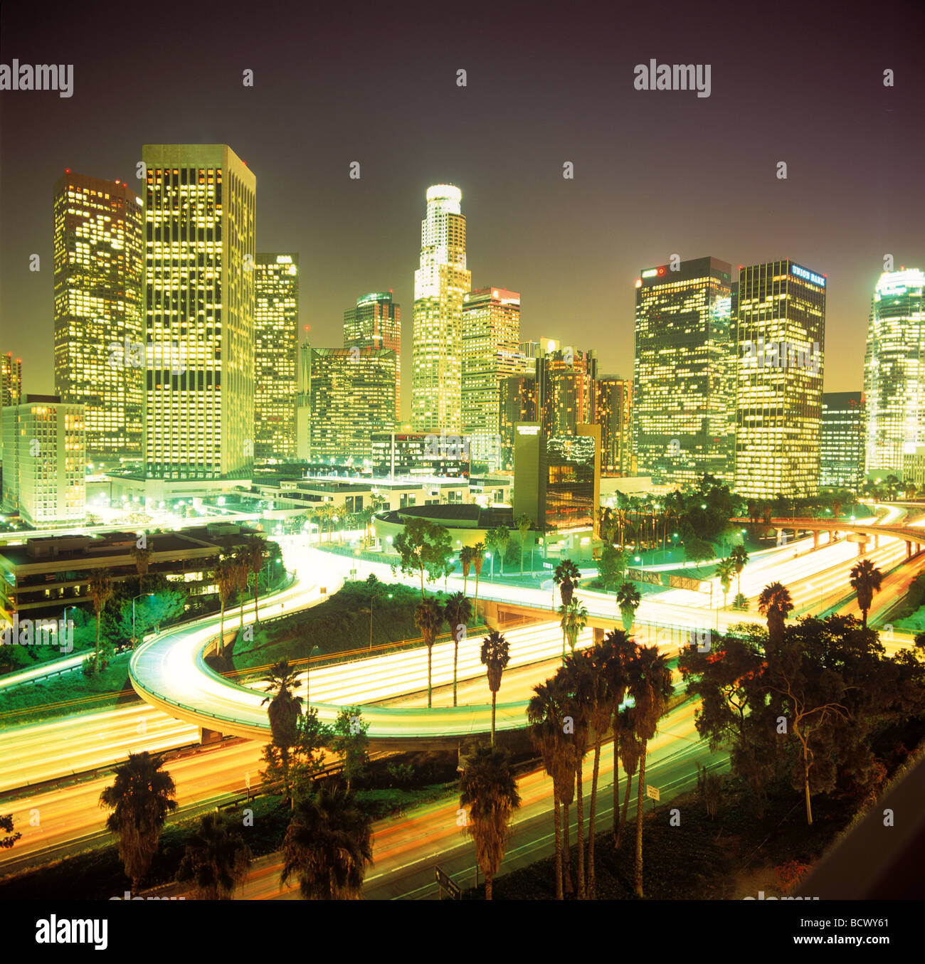 Die Innenstadt von Los Angeles bei Nacht Stockfoto