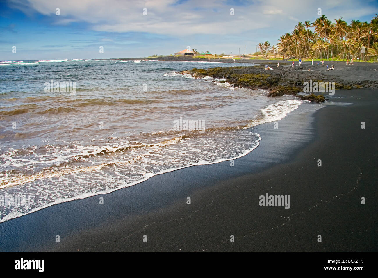 Black Beach Punalu u Black Sand Beach Big Island Pacific Ocean Hawaii USA Stockfoto
