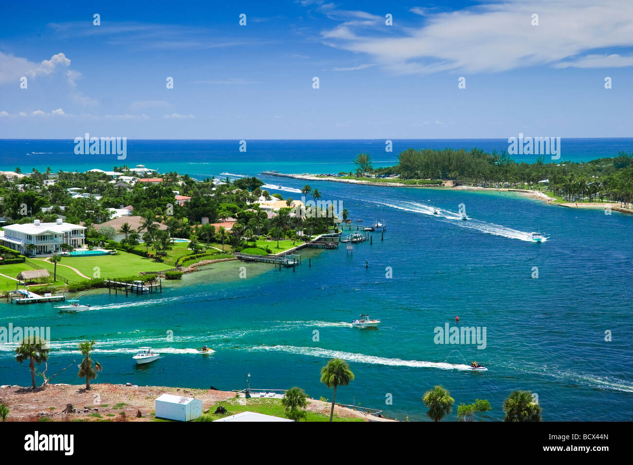 Blick auf Jupiter Inlet Jupiter Palm Beach County Florida USA Stockfoto