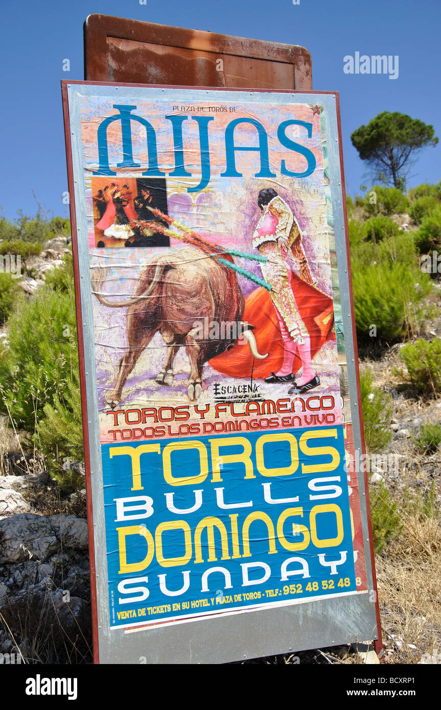 Mijas Stierkampf Plakat, Mijas Costa del Sol, Provinz Malaga, Andalusien, Spanien Stockfoto
